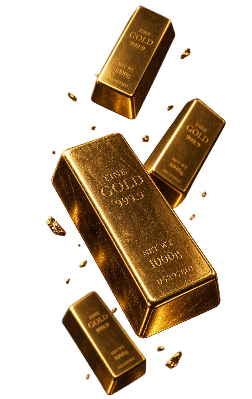 Fine gold bars, 999.9 purity, macro detail